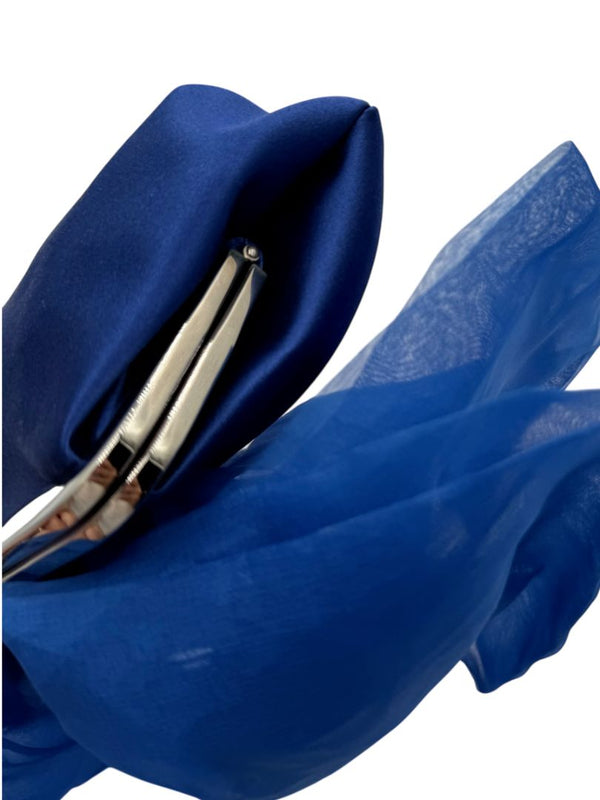 Christian Louboutin Blue Satin Crystal Bow Evening Clutch