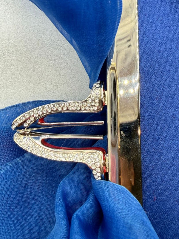 Christian Louboutin Blue Satin Crystal Bow Evening Clutch