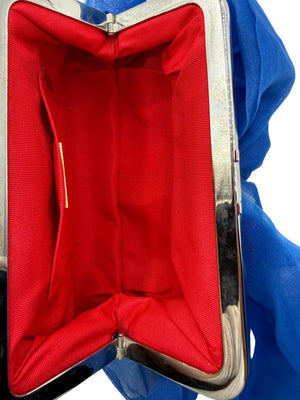 Christian Louboutin Blue Satin Crystal Bow Evening Clutch