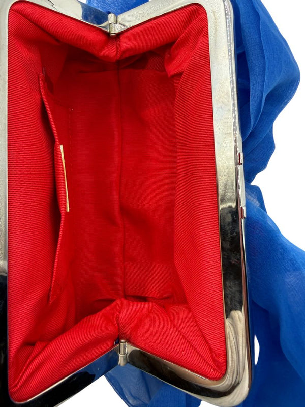 Christian Louboutin Blue Satin Crystal Bow Evening Clutch