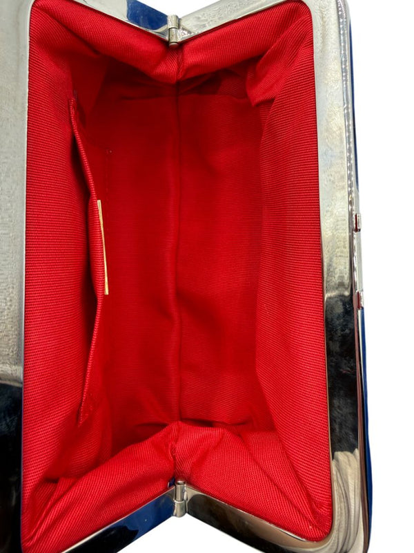 Christian Louboutin Blue Satin Crystal Bow Evening Clutch