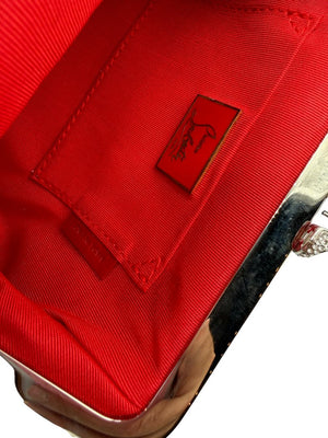 Christian Louboutin Blue Satin Crystal Bow Evening Clutch