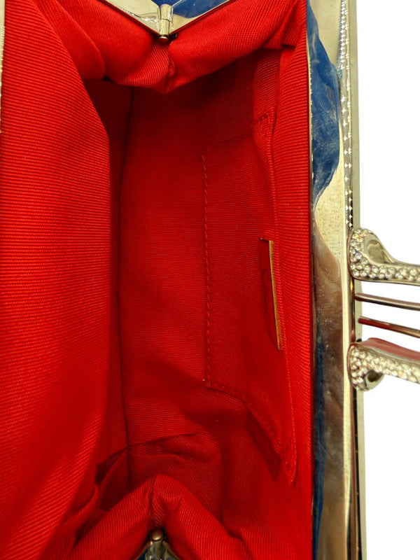 Christian Louboutin Blue Satin Crystal Bow Evening Clutch