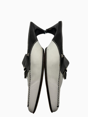 Tod's Black White Leather Tassel Mule Pumps Square Toe Heels EU 36.5 Italy