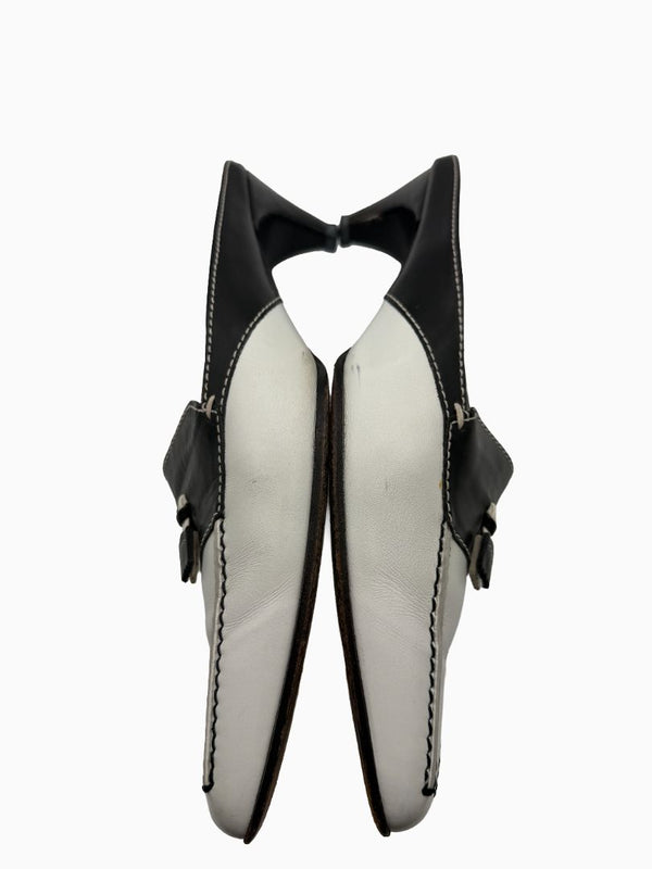 Tod's Black White Leather Tassel Mule Pumps Square Toe Heels EU 36.5 Italy