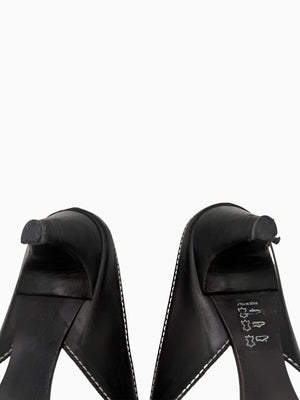 Tod's Black White Leather Tassel Mule Pumps Square Toe Heels EU 36.5 Italy
