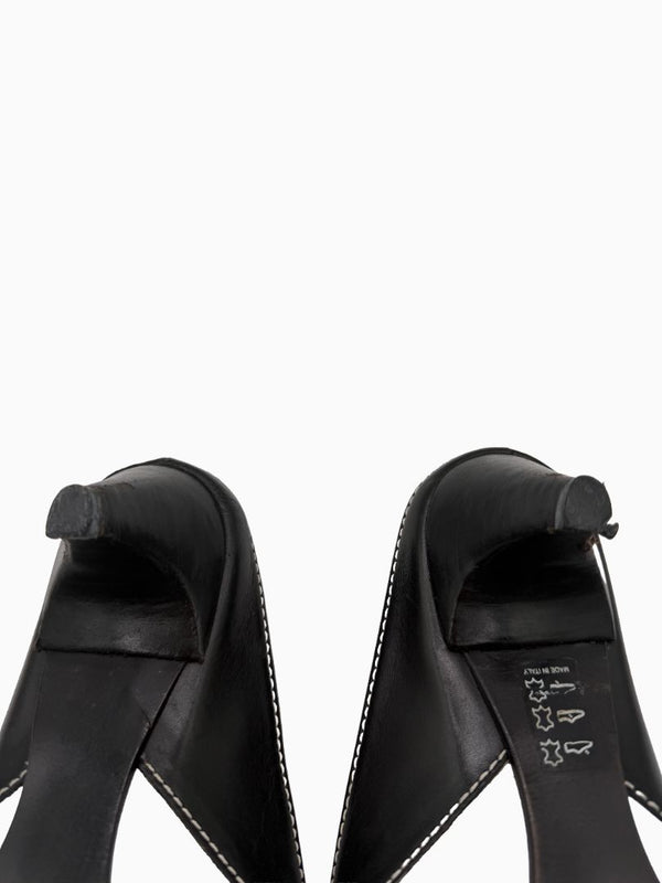 Tod's Black White Leather Tassel Mule Pumps Square Toe Heels EU 36.5 Italy