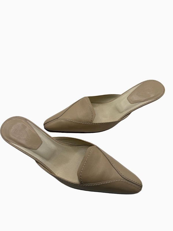 Tod's Beige Leather Pointed Toe Mule Pumps Slip On Heels EU 36.5 Italy