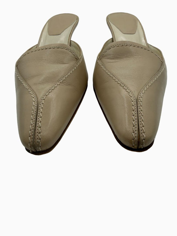 Tod's Beige Leather Pointed Toe Mule Pumps Slip On Heels EU 36.5 Italy