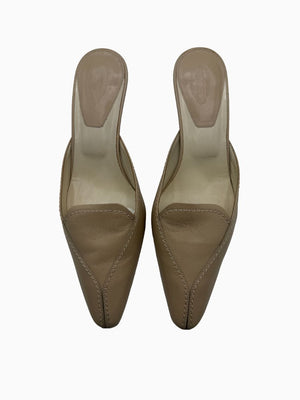 Tod's Beige Leather Pointed Toe Mule Pumps Slip On Heels EU 36.5 Italy