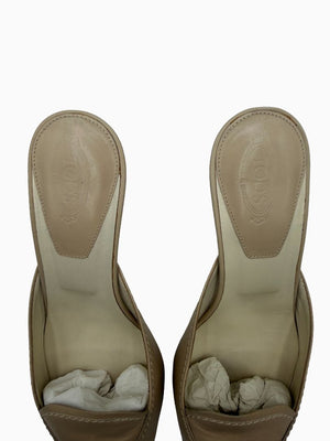 Tod's Beige Leather Pointed Toe Mule Pumps Slip On Heels EU 36.5 Italy