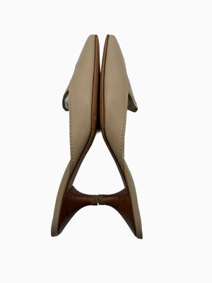 Tod's Beige Leather Pointed Toe Mule Pumps Slip On Heels EU 36.5 Italy