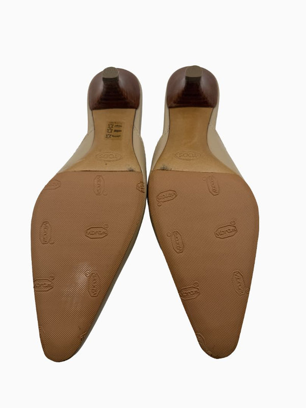 Tod's Beige Leather Pointed Toe Mule Pumps Slip On Heels EU 36.5 Italy