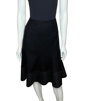 Akris Punto Black Wool A-Line Skirt with Textured Hem – Size 12