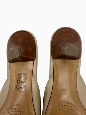 Tod's Beige Leather Pointed Toe Mule Pumps Slip On Heels EU 36.5 Italy