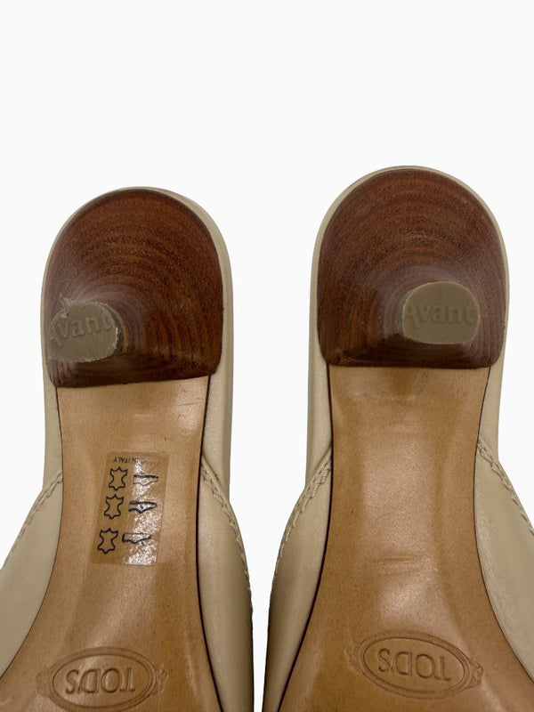 Tod's Beige Leather Pointed Toe Mule Pumps Slip On Heels EU 36.5 Italy
