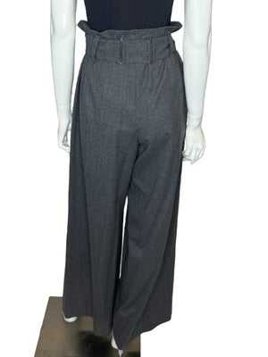 Armani Collezioni Gray Virgin Wool Paperbag Waist Wide-Leg Pants – Size 12