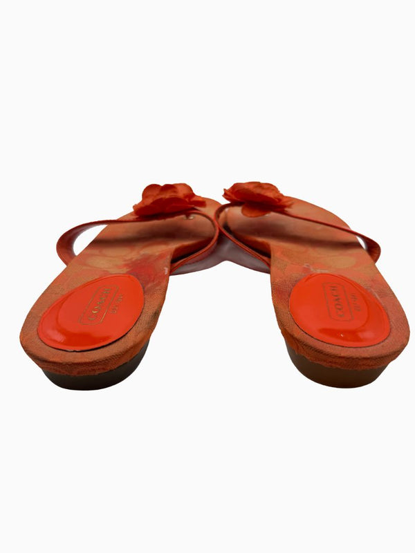 Coach Orange Signature C Floral Thong Flip Flop Sandals Patent Leather Women's 8.5