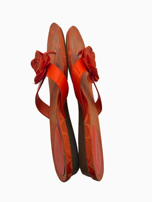Coach Orange Signature C Floral Thong Flip Flop Sandals Patent Leather Women's 8.5