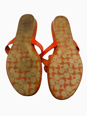 Coach Orange Signature C Floral Thong Flip Flop Sandals Patent Leather Women's 8.5