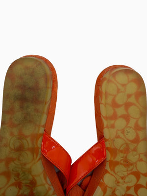 Coach Orange Signature C Floral Thong Flip Flop Sandals Patent Leather Women's 8.5