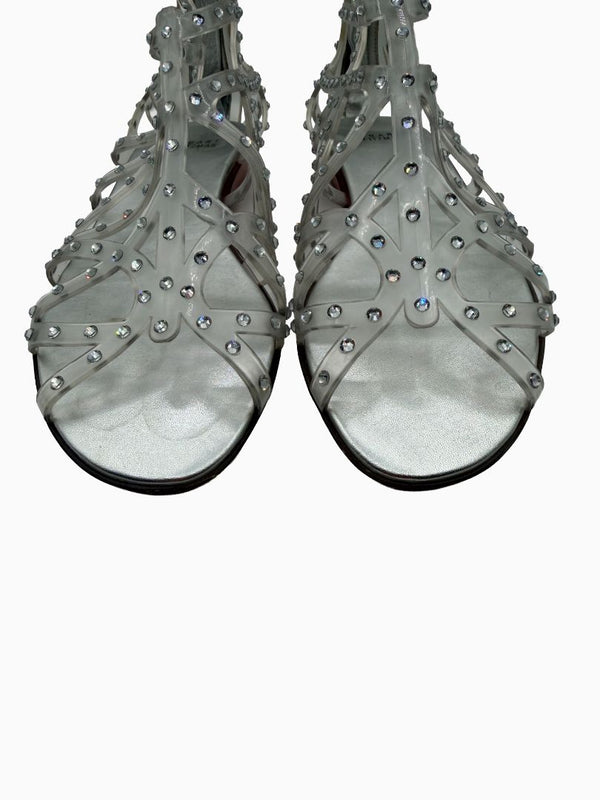 Stuart Weitzman Crystal Jelly Gladiator Sandals Clear Silver Rhinestone Women's 9M