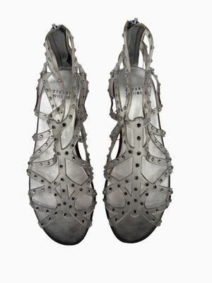 Stuart Weitzman Crystal Jelly Gladiator Sandals Clear Silver Rhinestone Women's 9M