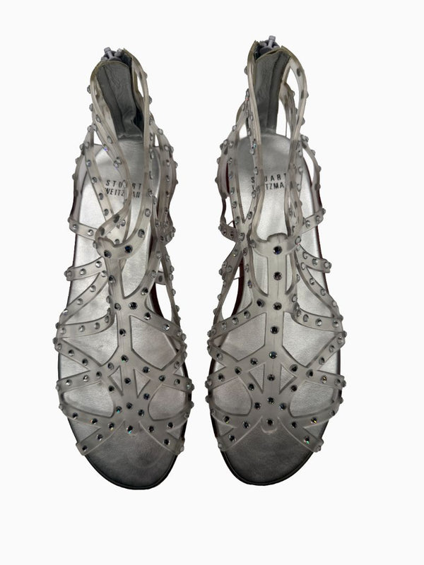 Stuart Weitzman Crystal Jelly Gladiator Sandals Clear Silver Rhinestone Women's 9M