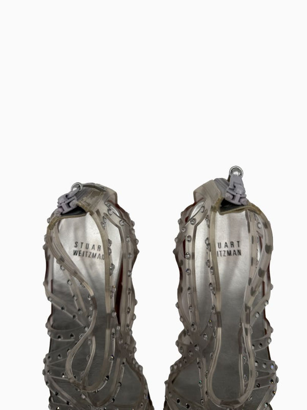 Stuart Weitzman Crystal Jelly Gladiator Sandals Clear Silver Rhinestone Women's 9M