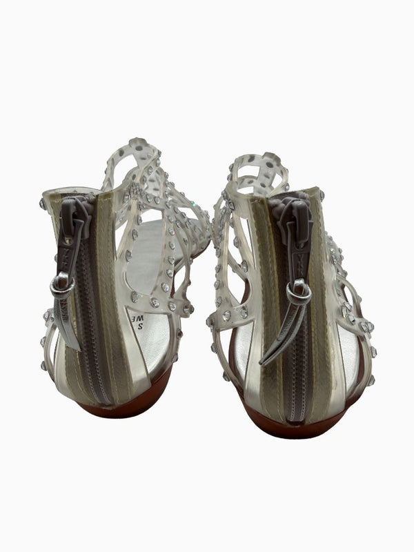 Stuart Weitzman Crystal Jelly Gladiator Sandals Clear Silver Rhinestone Women's 9M