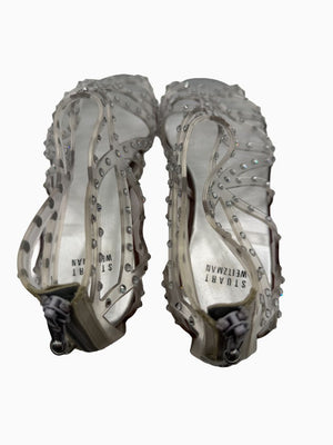 Stuart Weitzman Crystal Jelly Gladiator Sandals Clear Silver Rhinestone Women's 9M