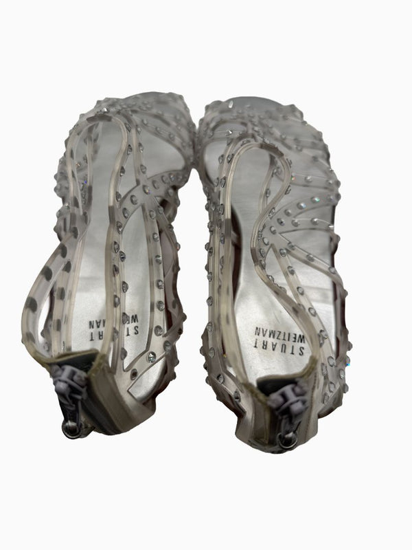 Stuart Weitzman Crystal Jelly Gladiator Sandals Clear Silver Rhinestone Women's 9M