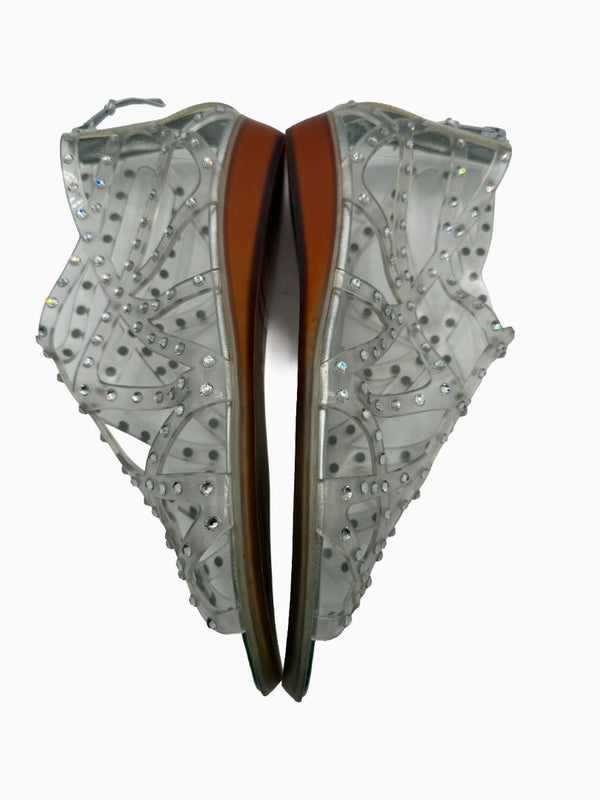 Stuart Weitzman Crystal Jelly Gladiator Sandals Clear Silver Rhinestone Women's 9M
