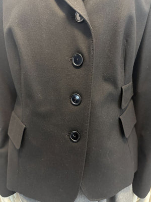 Akris Punto Black Wool-Blend Tailored Blazer with Glossy Trim – Size 14