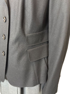 Akris Punto Black Wool-Blend Tailored Blazer with Glossy Trim – Size 14