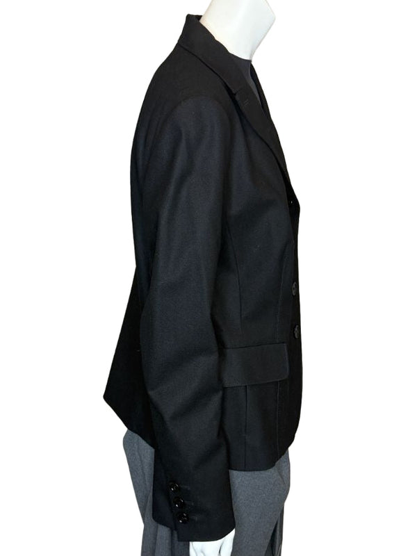 Akris Punto Black Wool-Blend Tailored Blazer with Glossy Trim – Size 14