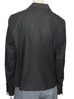 Akris Punto Black Wool-Blend Tailored Blazer with Glossy Trim – Size 14