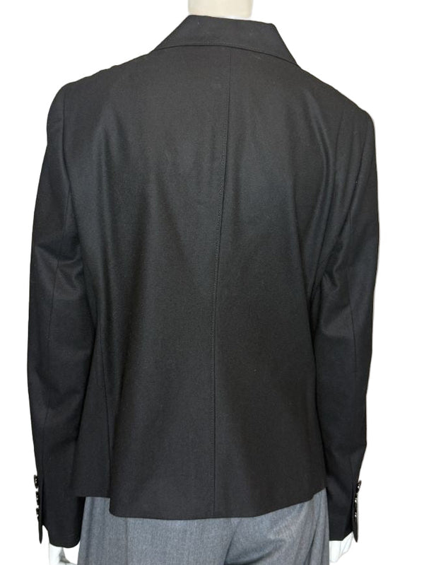 Akris Punto Black Wool-Blend Tailored Blazer with Glossy Trim – Size 14