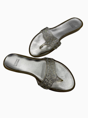 Stuart Weitzman Crystal Jelly Thong Sandals Silver Clear Rhinestone Slides Women's 9