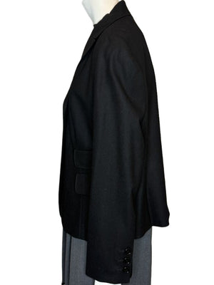 Akris Punto Black Wool-Blend Tailored Blazer with Glossy Trim – Size 14