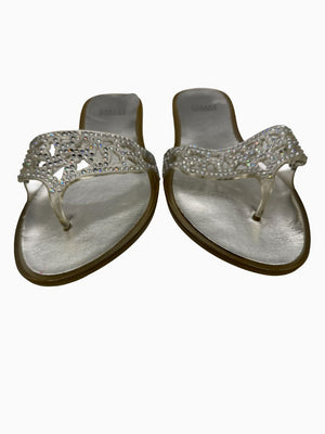 Stuart Weitzman Crystal Jelly Thong Sandals Silver Clear Rhinestone Slides Women's 9