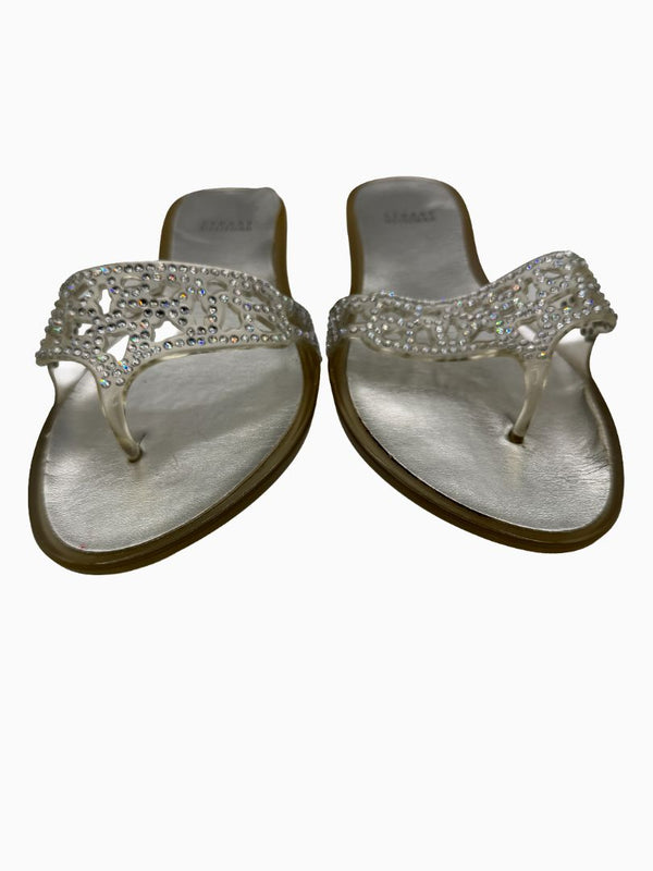 Stuart Weitzman Crystal Jelly Thong Sandals Silver Clear Rhinestone Slides Women's 9