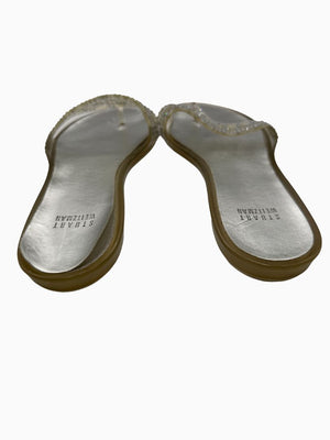 Stuart Weitzman Crystal Jelly Thong Sandals Silver Clear Rhinestone Slides Women's 9