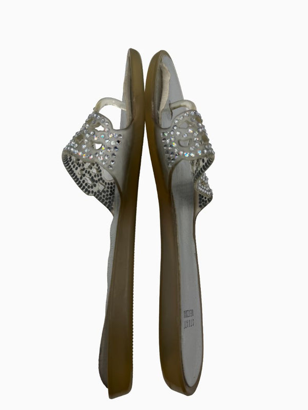 Stuart Weitzman Crystal Jelly Thong Sandals Silver Clear Rhinestone Slides Women's 9