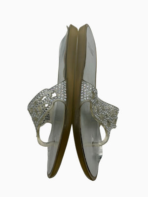 Stuart Weitzman Crystal Jelly Thong Sandals Silver Clear Rhinestone Slides Women's 9