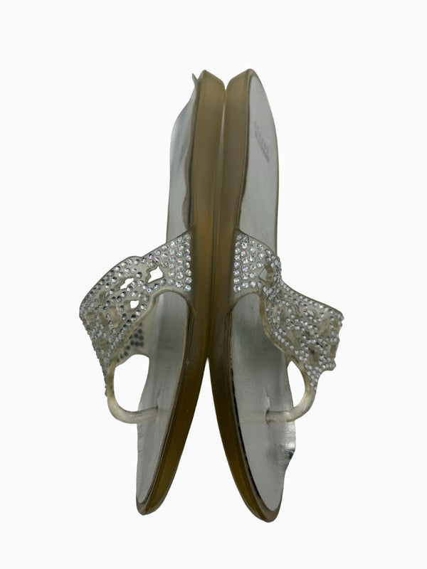 Stuart Weitzman Crystal Jelly Thong Sandals Silver Clear Rhinestone Slides Women's 9