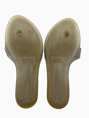 Stuart Weitzman Crystal Jelly Thong Sandals Silver Clear Rhinestone Slides Women's 9