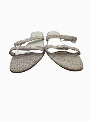 Bottega Veneta White Lizard Embossed Leather Slide Sandals Flat Italy Women's EU 39.5