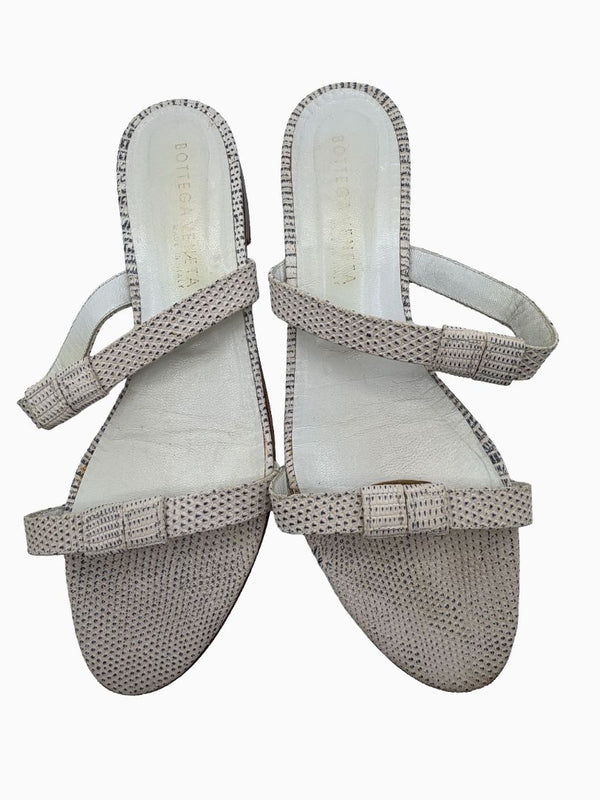 Bottega Veneta White Lizard Embossed Leather Slide Sandals Flat Italy Women's EU 39.5