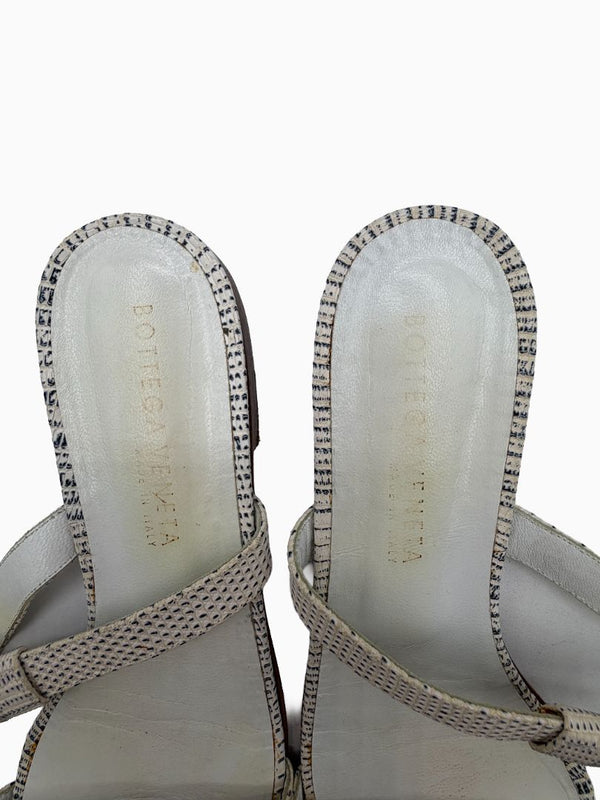 Bottega Veneta White Lizard Embossed Leather Slide Sandals Flat Italy Women's EU 39.5